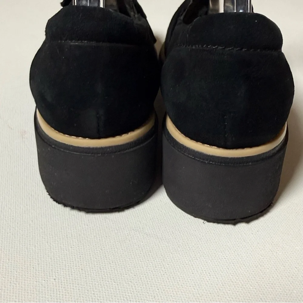 Clarks Collection Black‎ Suede Platform Loafers Bow Detail 7M